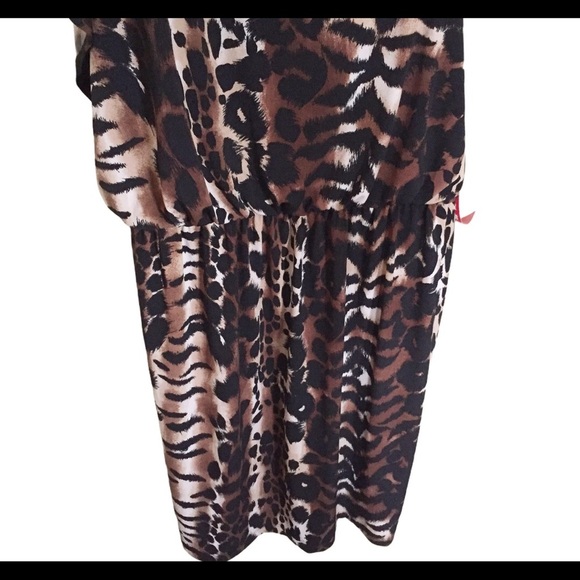 NWT ENFOCUS STUDIO Animal Print One Shoulder Dress With Ruched Waist Brown Large - Picture 8 of 11